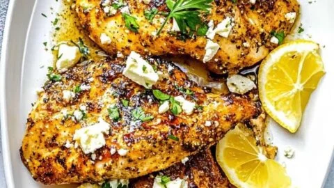 Home Loinzou 6 Delicious Easy Greek Chicken with Lemon and Feta served on a plate