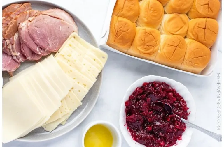 Easy ham sliders made with cranberry and Hawaiian rolls