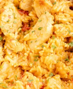 Easy One Pot Queso Chicken and Rice 6 Easy one pot queso chicken with rice in a skillet