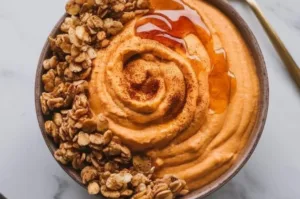 Easy Pumpkin Whipped Cottage Cheese Breakfast Bowl 5 Delicious pumpkin whipped cottage cheese breakfast bowl topped with nuts