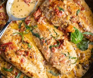 One Pan Marry Me Chicken 5 One Pan Marry Me Chicken served on a plate with herbs and sauce